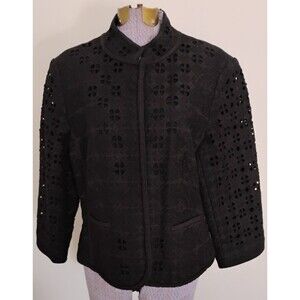 Peter Nygard Jacket Blazer Women's Black Wool Lazer Cut Crop Sleeve Snap 14